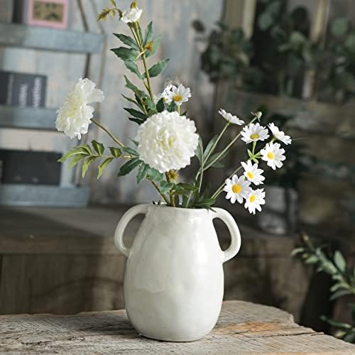 White Ceramic Vase with 2 Handles 7 Inch Tall