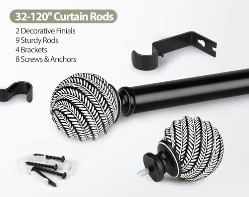 Boho Wood Curtain Rods 32-120 Inches Black