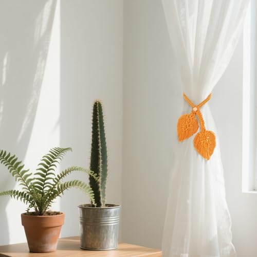 2 Pack Boho Curtain Tiebacks with Macrame Design