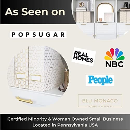 BLU MONACO Foldable Magazine Storage Boxes - Set of 4 Gold Woven Design