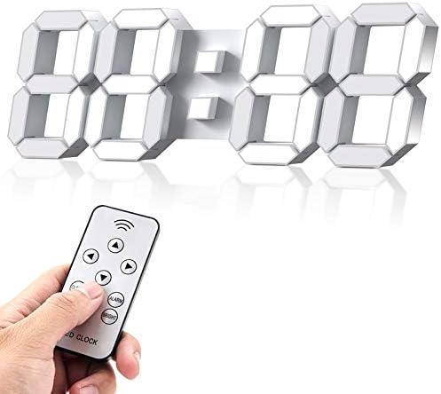EPSKY 3D White Digital Wall Clock with Alarm and Date Display