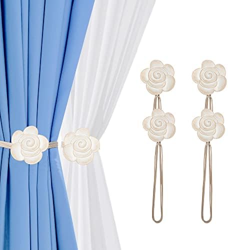 Aimou Light Small Flower Curtain Tiebacks 4 Pack Beige