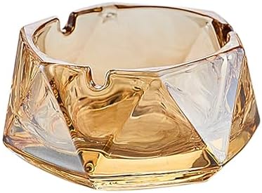 Crystal Amber Glass Ashtray with Hexagonal Shape