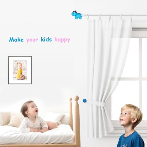 36-65 Inch Black Curtain Rod with Blue Horse Finials