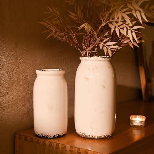 VICTOR TERESA Rustic White Ceramic Vase 8 Inch