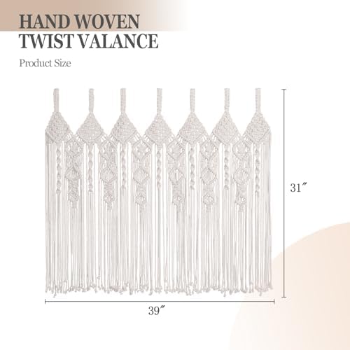 Boho Valance Macrame Curtains 31 W x 39 L