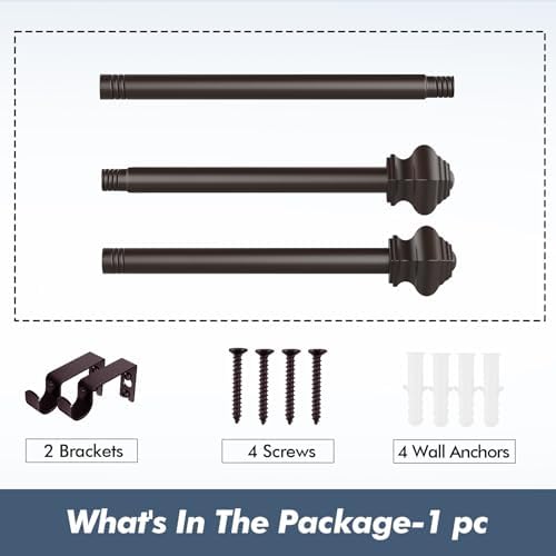Adjustable Bronze Curtain Rod with Classic Finials for 32-46 Inch Windows