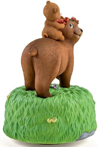 Bowu Music Box Forest Bear Green - Handcrafted Mom and Daughter Bear Figurine