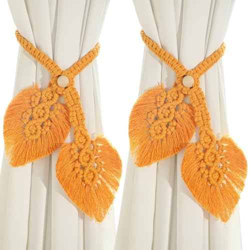 2 Pack Boho Curtain Tiebacks with Macrame Design