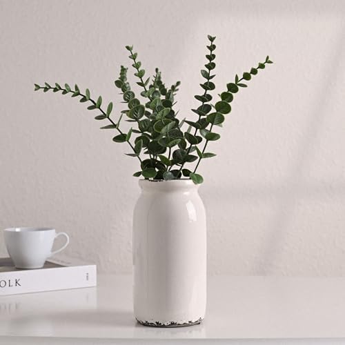 VICTOR TERESA Rustic White Ceramic Vase 8 Inch