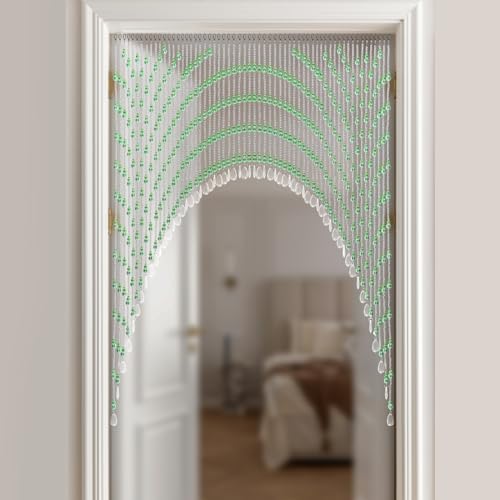 60 String Beaded Curtain with Clear and Green Glass Beads