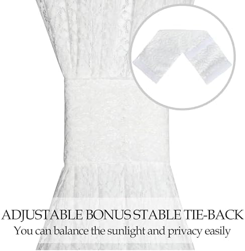 White Lace French Door Curtains with Tieback 2 Panels 25x40 Inch