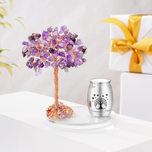Abooxiu Mini Urn with Amethyst Crystal Tree of Life