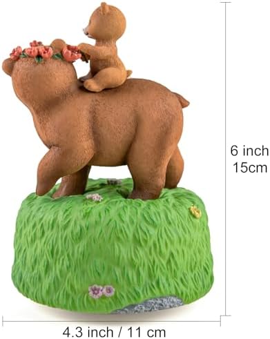 Bowu Music Box Forest Bear Green - Handcrafted Mom and Daughter Bear Figurine