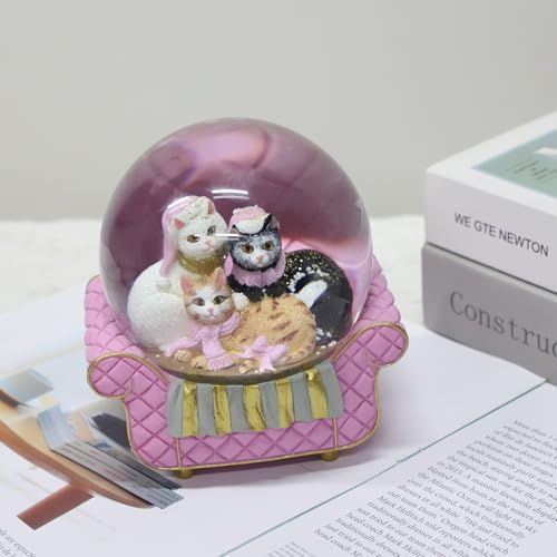 Cat Snow Globes for Girls - Pink Glitter Decor