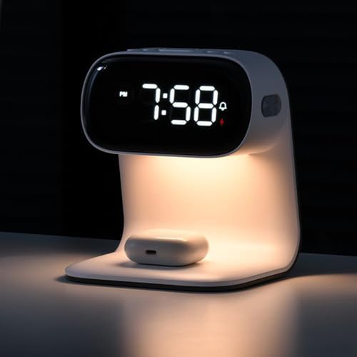 IHAO 3in1 Wireless Charging Alarm Clock Night Light