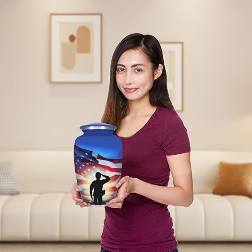 Patriotic Cremation Urn with Soldiers Salute Design