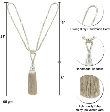 2 Pack Curtain Tiebacks with Crystal Tassels - Beige