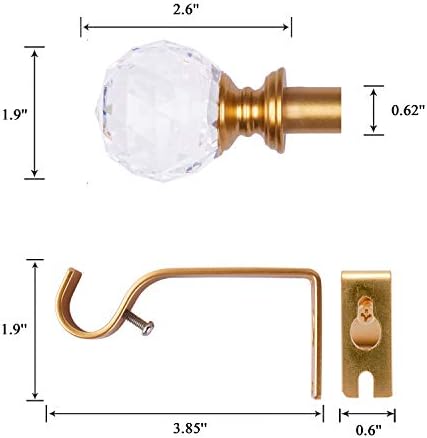 Acrylic Ball Finials Curtain Rod Set 28-48 Inch Gold