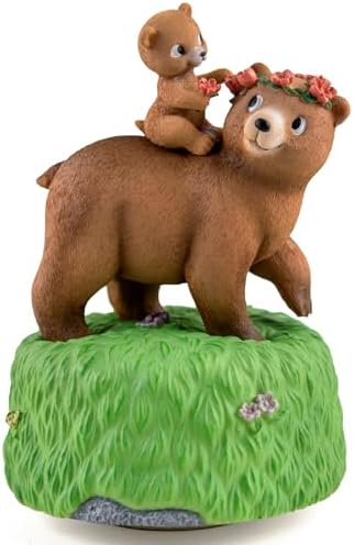 Bowu Music Box Forest Bear Green - Handcrafted Mom and Daughter Bear Figurine