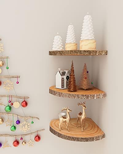 3Pcs Rustic Corner Floating Shelves for Home Decor
