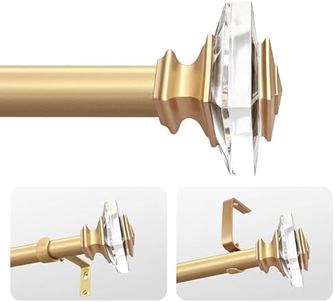 Exquisite Gold Adjustable Curtain Rod with Crystal Finials