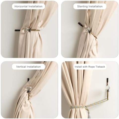 Crystal Curtain Holdbacks - 2 Pack Antique Brass Metal Hooks
