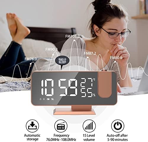 Hanaix 180 Degree Projection Alarm Clock with Mirror and USB Charging
