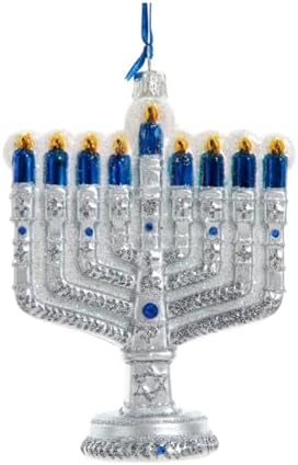 The Bridge Collection Hanukkah Menorah Ornament - 475 Inch Blue and Silver Glitter