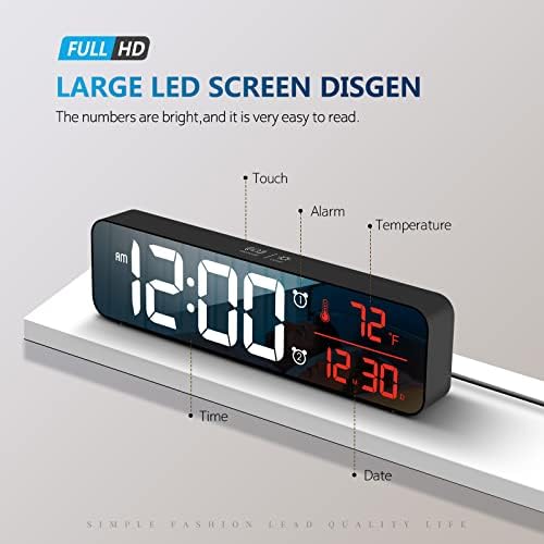 Large Digital Wall Clock with Alarm and Temperature Display