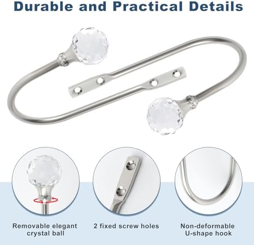 Silver Wall Mounted Curtain Holders with Crystal Ball
