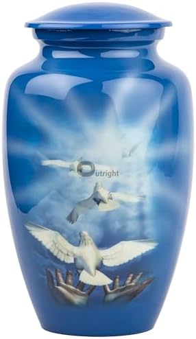 OUTRIGHT Printed Landscape Dove Cremation Urn for Human Ashes Blue