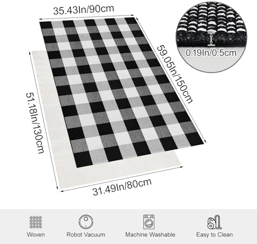 Buffalo Plaid Area Rug 3x5 Black and White Checkered Entryway Mat