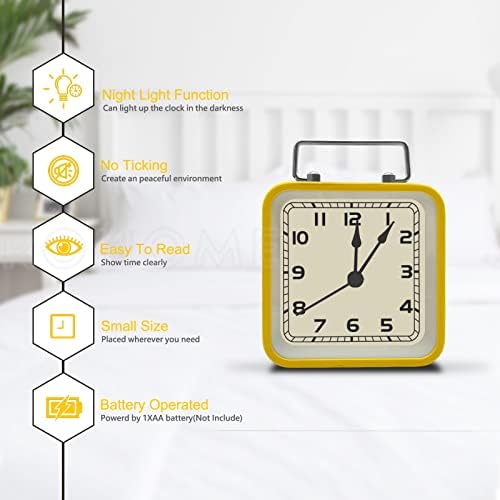 Retro Small Alarm Clock with Night Light and Silent Quartz Movement