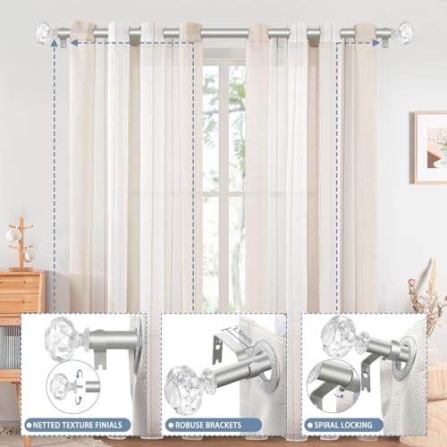 TVWOO Silver Crystal Curtain Rods 66-120 Inch Adjustable