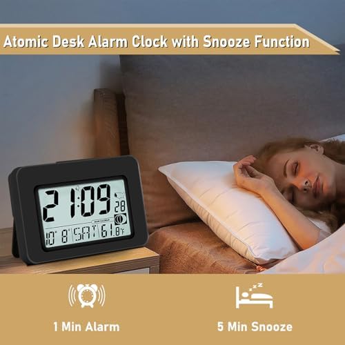 Qinyune Atomic Alarm Clock with 5s Touch Backlight