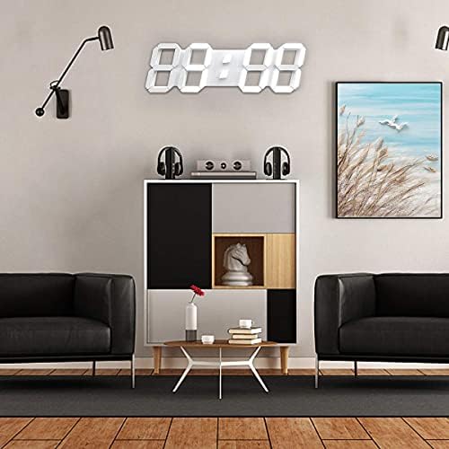 EPSKY 3D White Digital Wall Clock with Alarm and Date Display