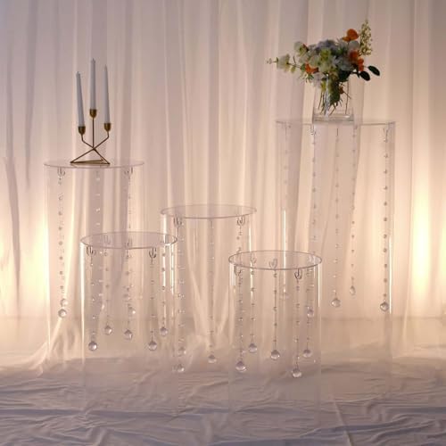 Efavormart Set of 5 Clear Acrylic Cylinder Pedestals with Hooks