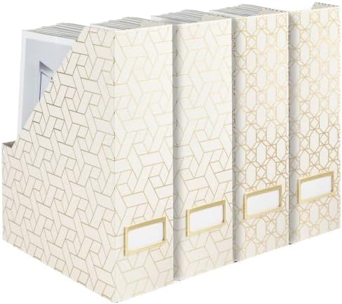 BLU MONACO Foldable Magazine Storage Boxes - Set of 4 Gold Woven Design