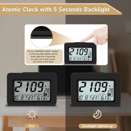 Qinyune Atomic Alarm Clock with 5s Touch Backlight