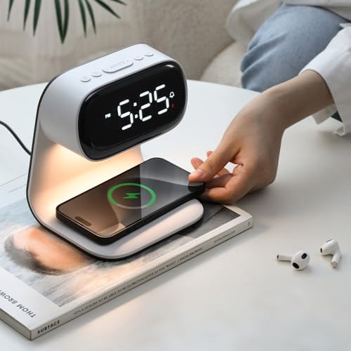 IHAO 3in1 Wireless Charging Alarm Clock Night Light