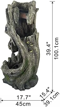 Rustic Tree Trunk Fountain with Light Grey