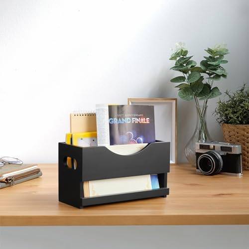 DRASTAR Black Wood Magazine Rack Floor Holder