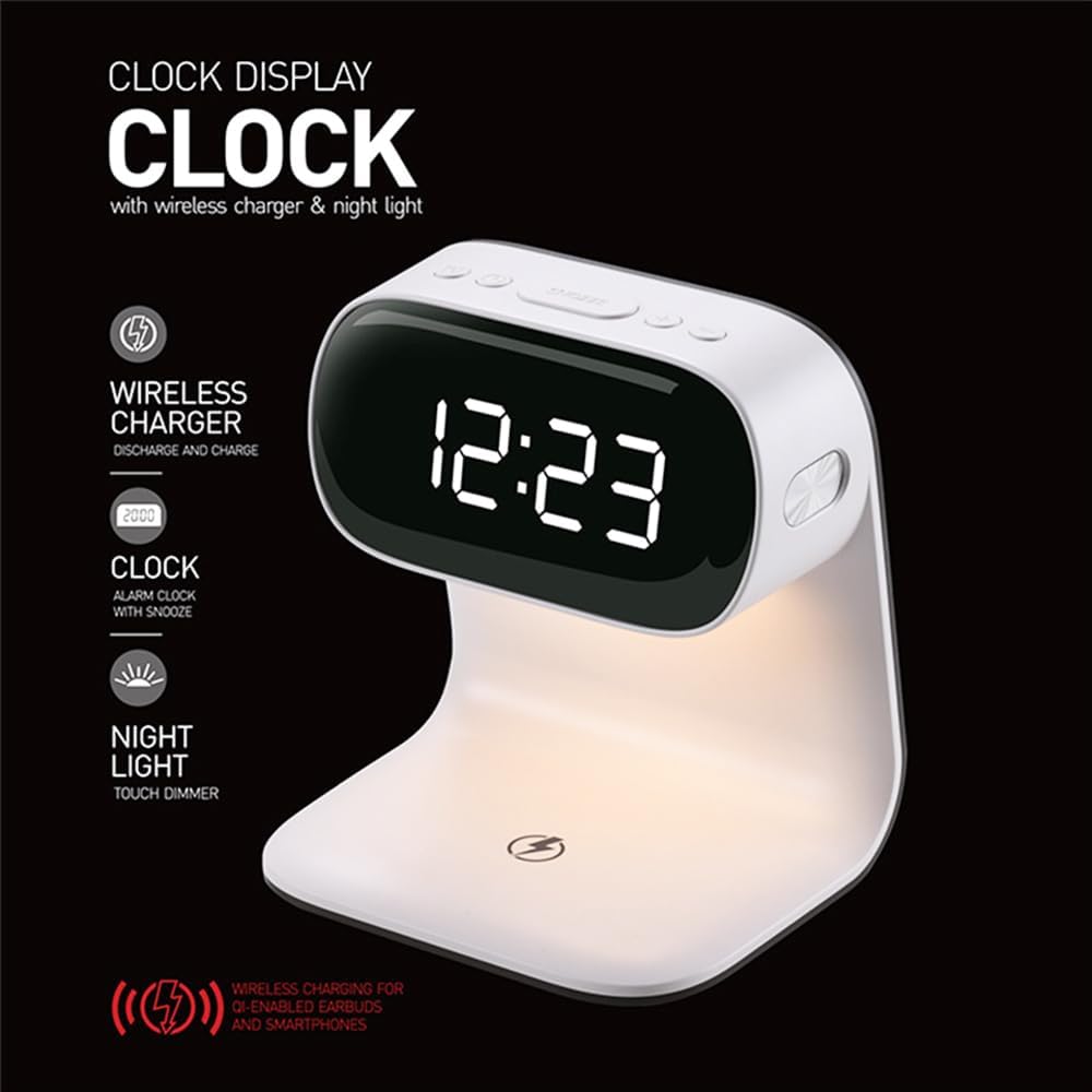 IHAO 3in1 Wireless Charging Alarm Clock Night Light