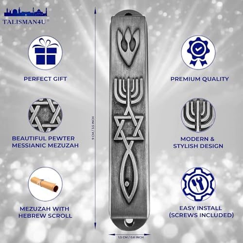 Set of 2 Pewter Mezuzah with Scroll for Door