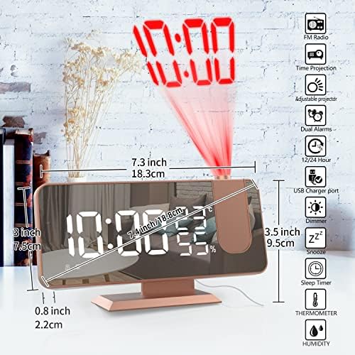 Hanaix 180 Degree Projection Alarm Clock with Mirror and USB Charging