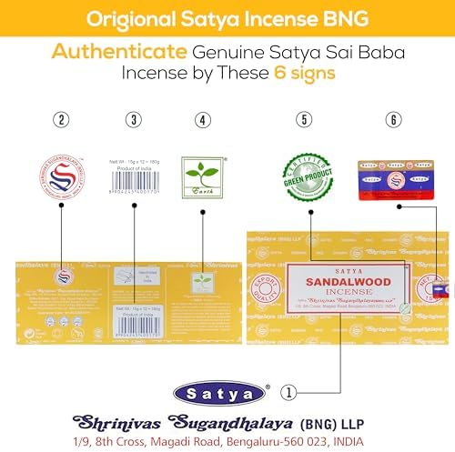 Satya Sandalwood Incense Sticks 15gmx12 Pack with Raajsee Holder
