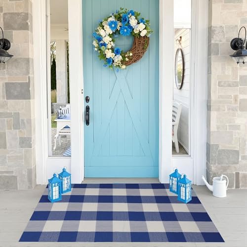 Wayye Buffalo Plaid Area Rug 275 x 43 Blue and White
