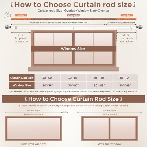 JRZOO Imitation Wood Grain Curtain Rods 30-88 Inches