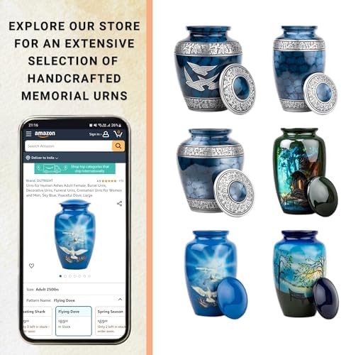 OUTRIGHT Printed Landscape Dove Cremation Urn for Human Ashes Blue